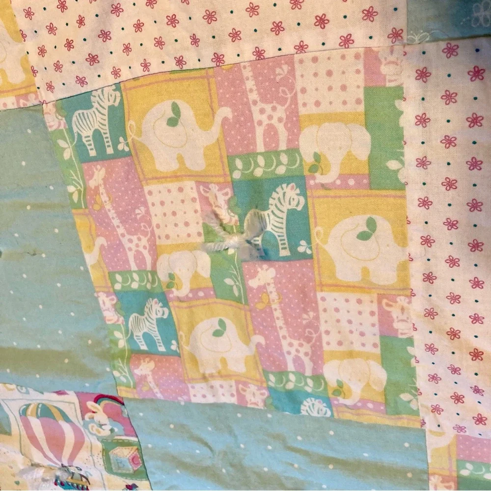 Handmade PASTEL SQUARES Animal Air balloon Baby Throw Blanket Quilt